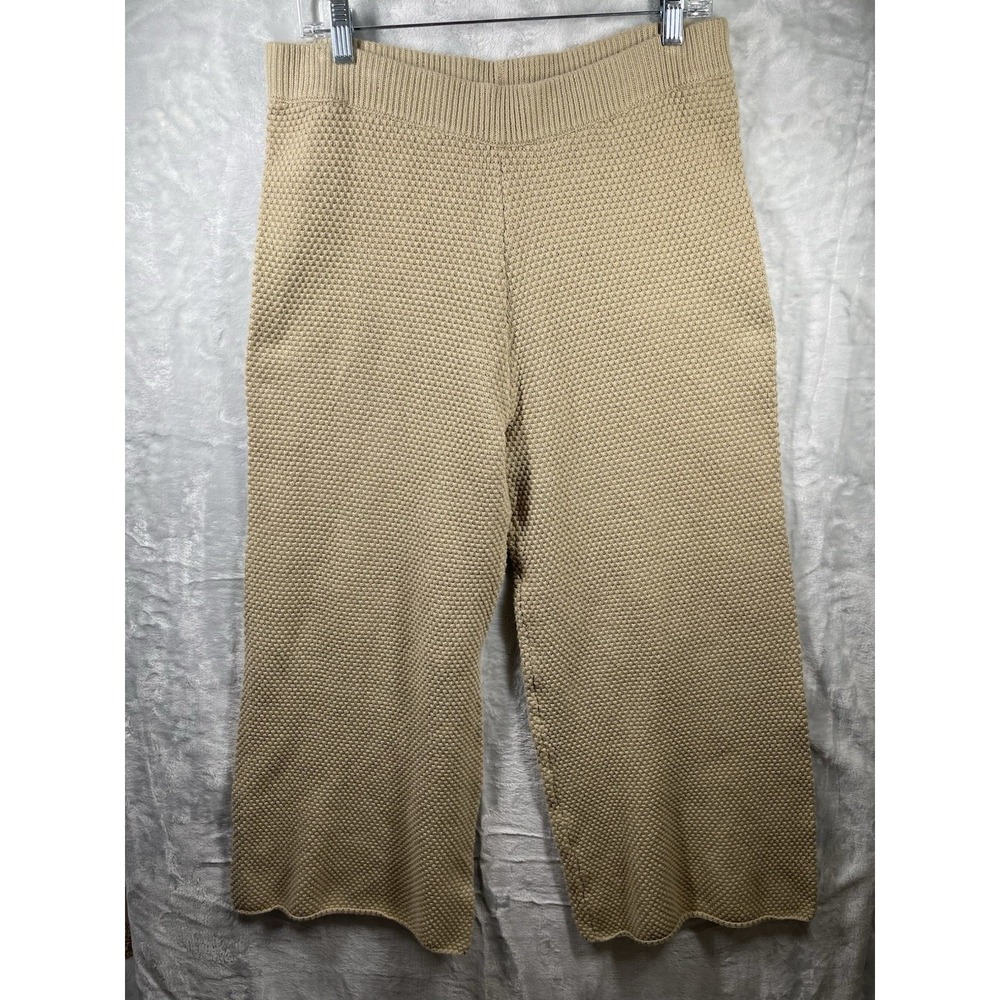 MOD REF Ribbed Knit Pants Nude Size Sz Lg High Rise Crop Length Elastic Waist